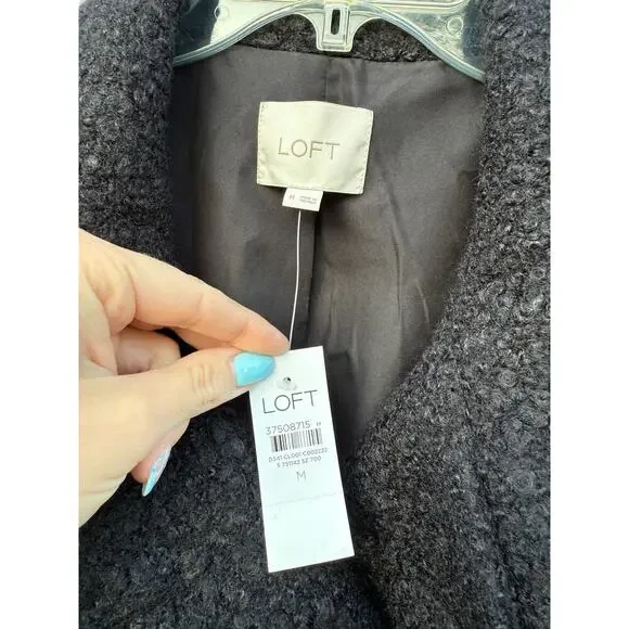 LOFT Curly Funnel Neck Black Peacoat Jacket Size Medium NWT